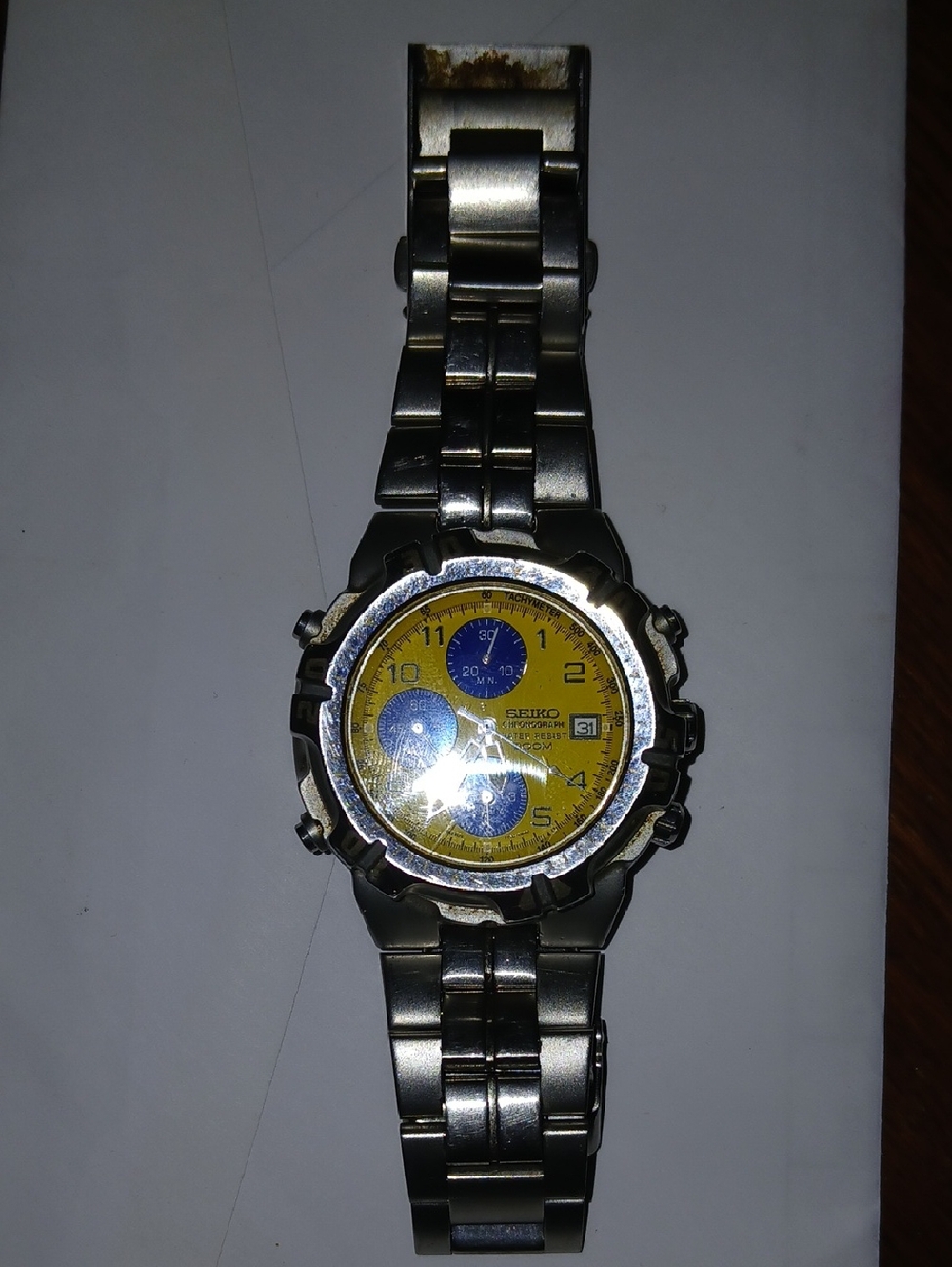 Seiko Yellow Dial Chronograph with Blue Subdials
